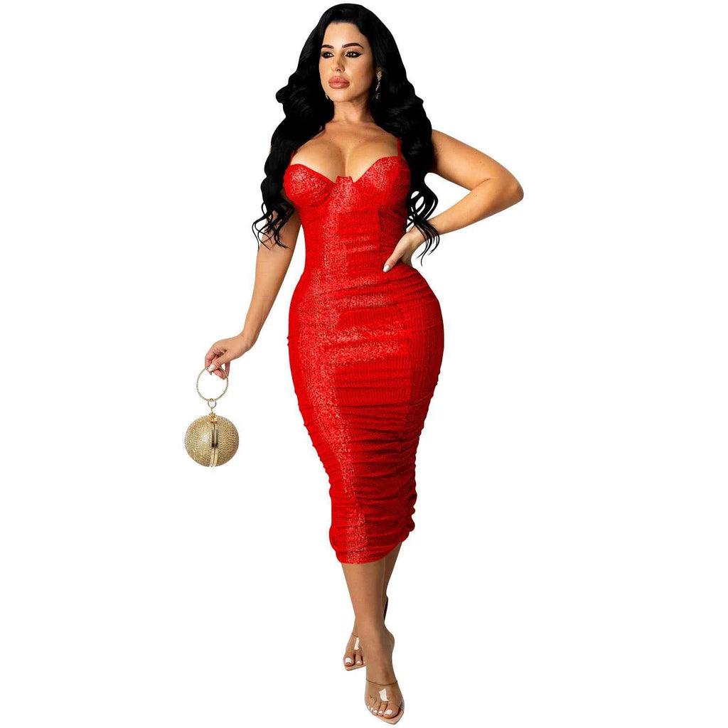 Women’s Sequin Ruched Midi Dress