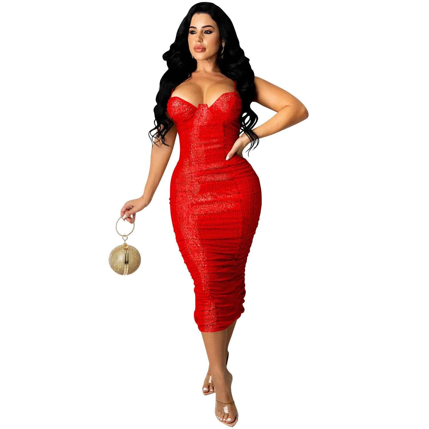 Women’s Sequin Ruched Midi Dress