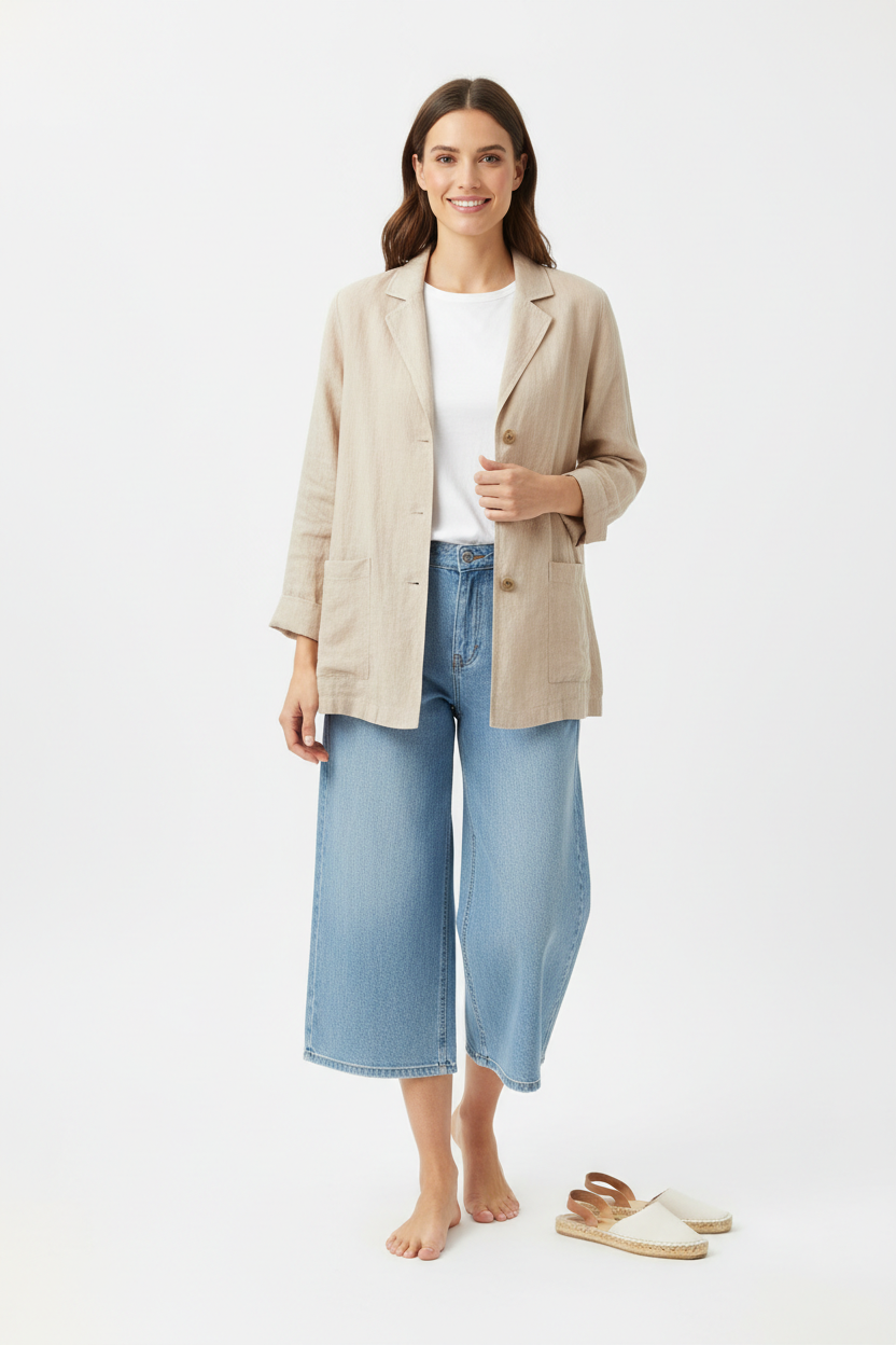 Women's Lightweight Linen Summer Jacket - beige, open front, summer style