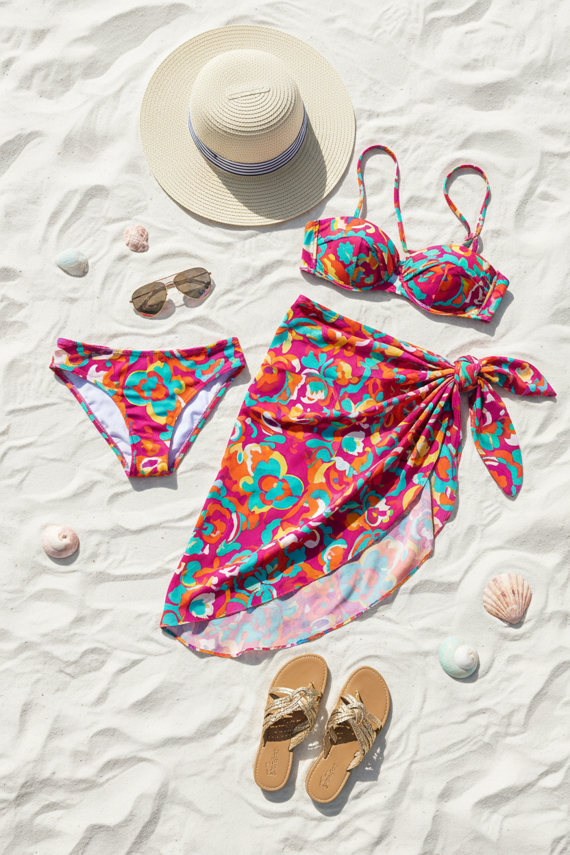 Women's Beach Wrap & Sarong Set - product flat lay